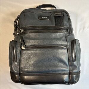 Tumi Alpha Bravo Knox Leather Backpack Dusk Blue Laptop Pocket Trolly Sleeve